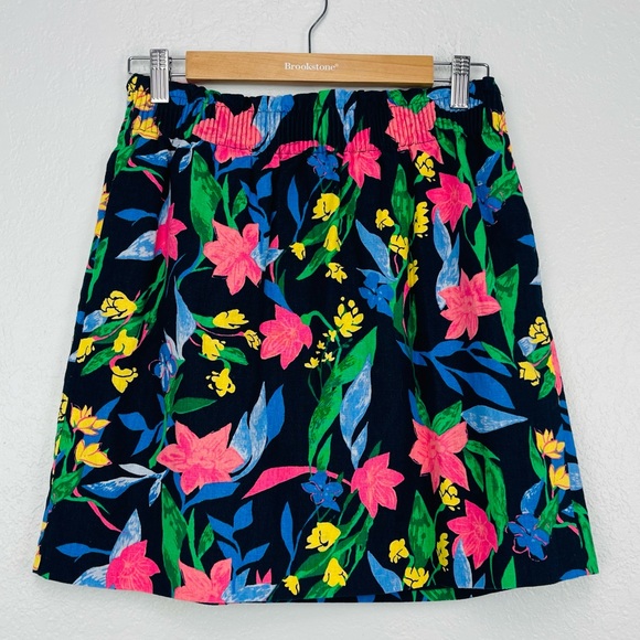 J. Crew Dresses & Skirts - J Crew Linen Blend Navy Blue Pink Floral Scrunch Waist Mini Preppy Skirt